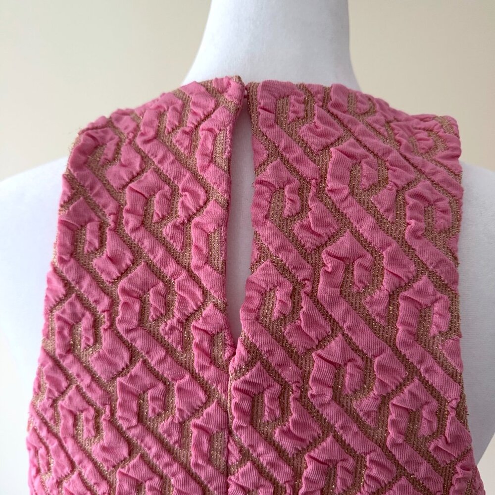 Zara Bubblegum Pink Metallic Textured Jeweled Sleeveless S Mini Dress! - Picture 4 of 8